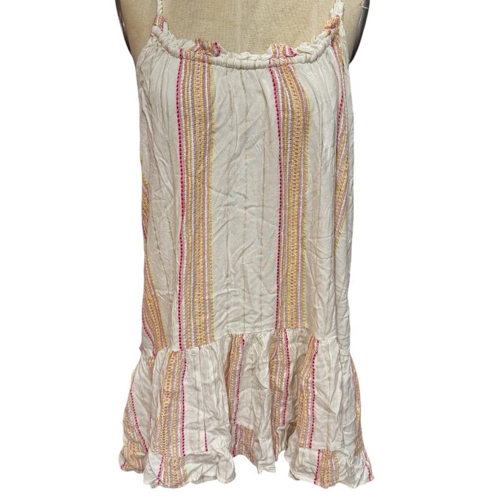 Elan Pink Tiered Mini Dress XL Tie Strap Boho Cover-Up Tassel Straps NWT